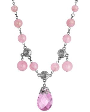 2028 Beaded Briolette Pendant Necklace - Pink