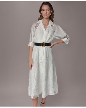 Donna Karan Collared Midi Shirt Dress - Gray