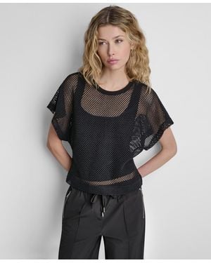 DKNY Grove Crochet Mesh Dolman-sleeve Top - Black