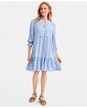 Style & Co. Printed Quilted 3/4-sleeve Dress - Blue