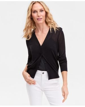 INC International Concepts Lightweight Metallic-knit V-neck Cardigan - Black