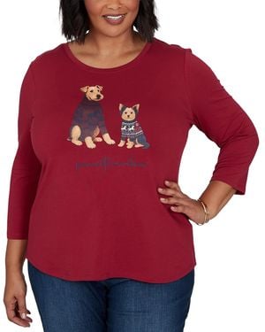 Ruby Rd. Plus Size Pawsitive Boat Neck 3/4-sleeve Graphic T-shirt - Red