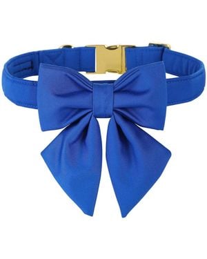 Aronkl Plaid Collar With Checkered Bowtie Adjustable Breakaway Collars For All Breeds Comfortable Cotton Birthday Gift - Blue