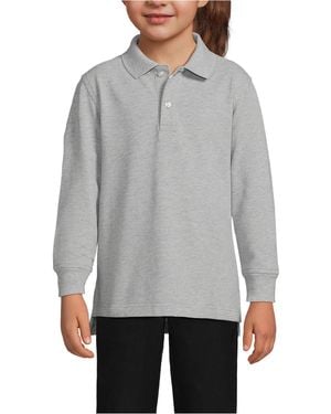 Lands' End School Uniform Kids Long Sleeve Mesh Polo Shirt - Gray
