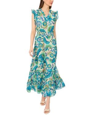 Msk Petite Smock Waist Tiered Midi Dress - Blue