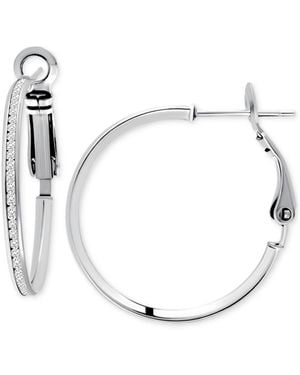 Giani Bernini Cubic Zirconia Channel Set Narrow Medium Hoop Earrings - White