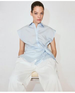 Mango Tie Detail Lyocell Striped Shirt - White