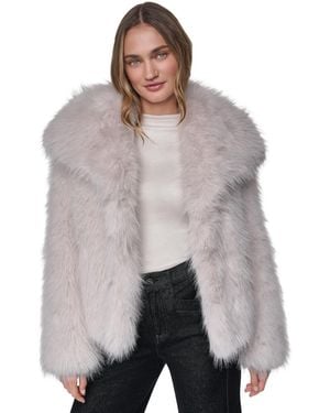 DKNY Shawl-collar Faux Fur Jacket - Gray