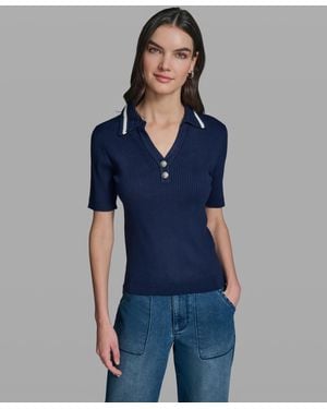 KARL LAGERFELD Short-sleeve Collared Sweater - Blue