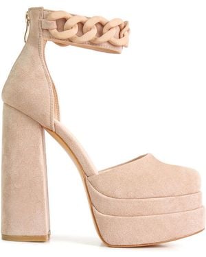 LONDON RAG Golden Hour Showstopper Chain Embellished High Platform Sandals - White