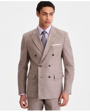 Calvin Klein Slim-fit Double-breasted Linen-blend Suit Separates Jacket - Brown