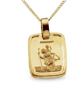 Curata Jewelry Solid 18k Yellow Gold Small Square St Christopher Pendant Necklace 13x10mm Pendant - Metallic