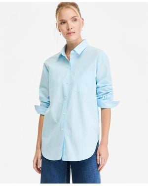 On 34th Lurex-stripe Oversized Button-down Top - Blue