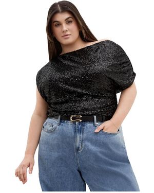 City Chic Plus Size Adorn Sequin Top - Black