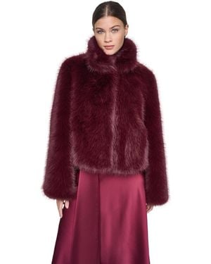 Halston Short Notch Collar Fur Coat - Red