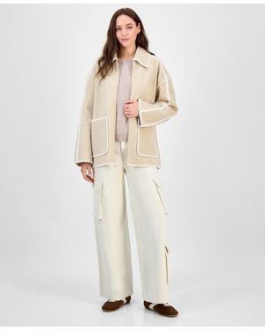BCBGMAXAZRIA Short Collared Zip Coat - White