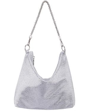 Nina Crystal Embellished Zipper Hobo Bag - White