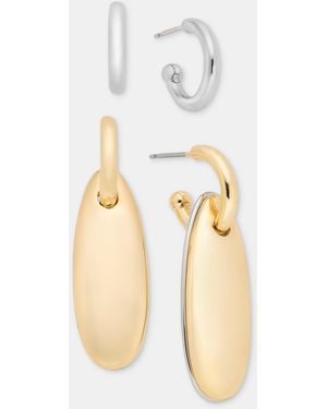 On 34th 2-pc. Set Interchangeable Two-tone Teardrop Charm Hoop Earrings - White