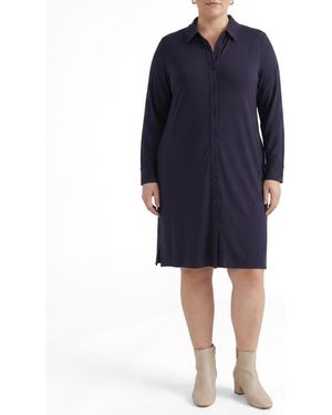UNIVERSAL STANDARD Plus Size Marcie Long-sleeve Collared Midi Dress - Blue