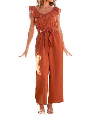 CUPSHE Ruffle Waist Tie-front Wide Leg Jumpsuit - Red
