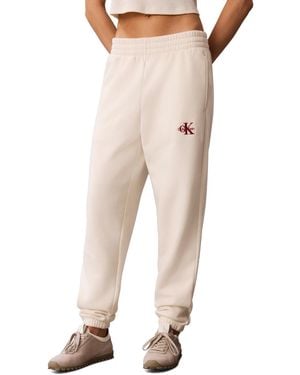 Calvin Klein Brushed French Terry Monologo Mid-rise sweatpants - Natural