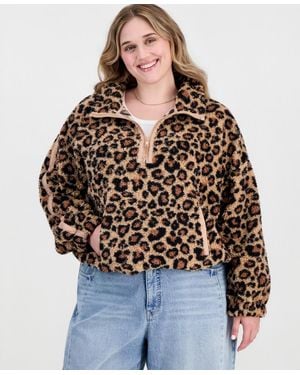 Planet Heart Plus Size Mock Neck Half Zip Long Fleece Pullover - Black