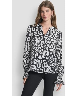 DKNY Long-sleeve Split-neck Top - White