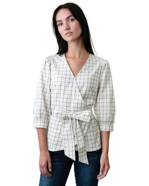 Hope & Henry Puff Sleeve Wrap Top - Gray