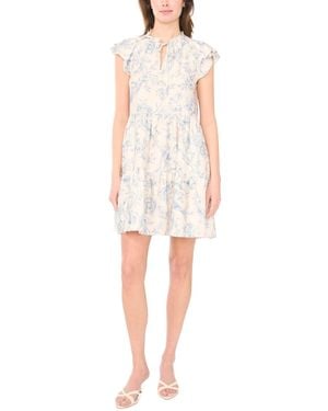 Msk Flutter Sleeve Tie-neck Babydoll Dress - White