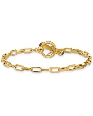 Curata Jewelry Solid 18k Yellow Gold Italian Paperclip Chain Sapphire Endcap Toggle Bracelet - Metallic