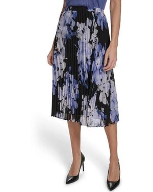 Calvin Klein Petite Pleated A-line Midi Skirt - Blue