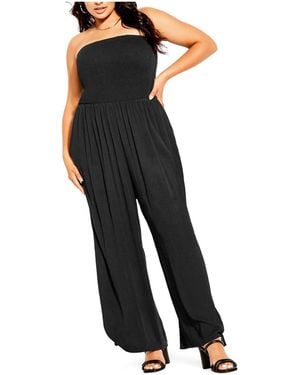 City Chic Plus Size Smocked Jumpsuit - Black