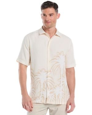 Cubavera Batik Palm Print Short Sleeve Button Down Shirt - White