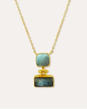 Ottoman Hands Nerissa Labradorite And Aqua Chalcedony Pendant Necklace - White