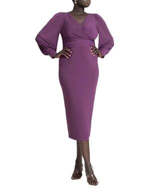 Eloquii Plus Size Cross Front Midi Dress - Purple