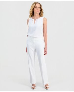 Kasper Petite High Rise Stretch Fly Front Pants - White