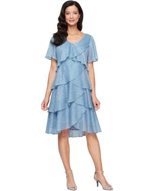 Sl Fashions Tiered Shimmer Shift Dress - Blue