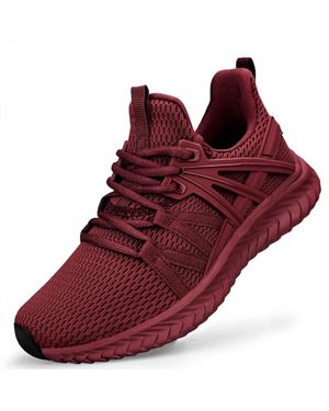 Peneyon Slip On Running Sneakers Breathable Lightweight Anti Slip Walking Tennis Shoes - Red