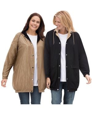 Woman Within Plus Size Fleece Nylon Reversible Jacket - Blue