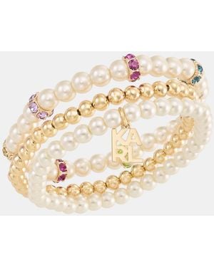KARL LAGERFELD 3-pc. Set Crystal & Imitation Pearl Beaded Stretch Bracelets - Metallic