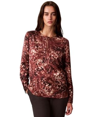 Calvin Klein Long-sleeve Printed Satin Blouse - Red
