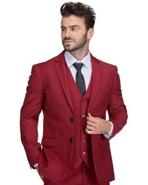 Braveman 3-piece Premium Vested 3-piece Slim Fit Suit - Red