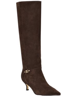 Calvin Klein Serray Tall Suede Pointed Toe Boots - Brown