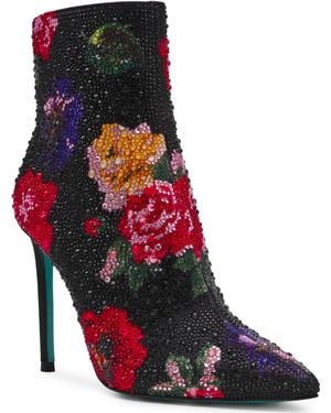 Betsey Johnson Belle Rhinestone Stiletto Heel Booties - Red