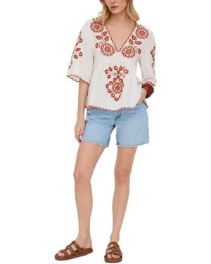 Raffya Aubrey V-neck Embroidered Blouse - Blue