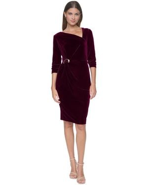 Halston Velvet Asymmetrical Neckline Midi Dress - Red