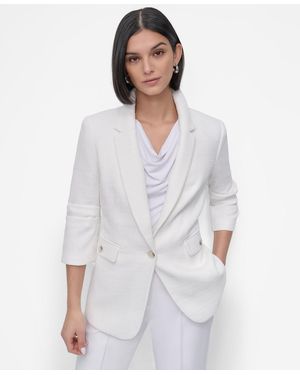 DKNY Ruched-sleeve Open-front Blazer - White