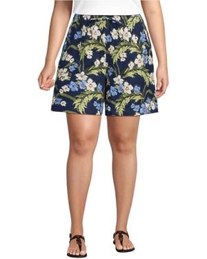 Lands' End Plus Size Linen High Rise Pull On 7" Shorts - Blue