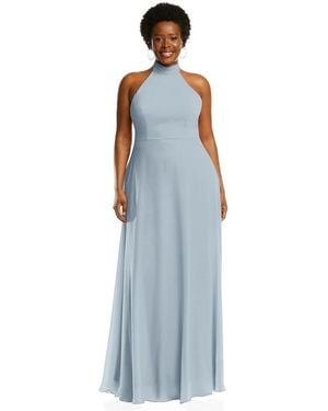 After Six Plus Size High Neck Halter Backless Maxi Dress - Blue