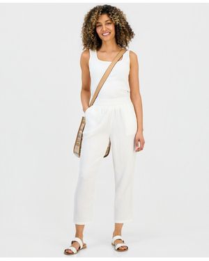 Style & Co. Petite Mid-rise Tapered Cotton Pull-on Pants - White